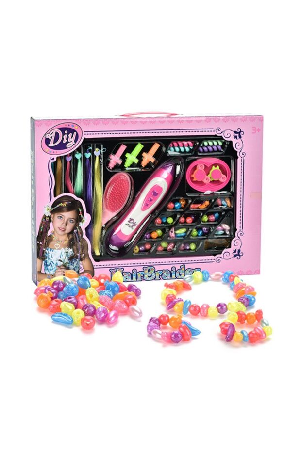 Children Creative DIY Electric Hair Braider Toy with Colorful Beads & Beading Set