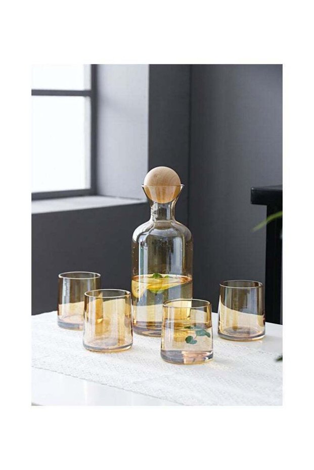 5-Piece Trendy Bottle And Glass Set For Beverage Clear/Beige 1300ml