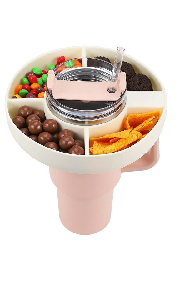 40oz Snack Bowl for Stanley Cup, Reusable Snack Ring Compatible, Tumbler with Handle, Cute Water Bottle Accessories with Long Silione, White