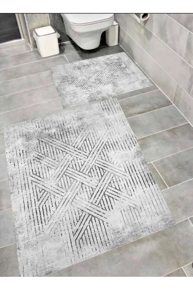 Water Repellent Anti-Slip Bottom 2-Piece Bathroom Mat Set Can Be Washed in the Machine Gray Color