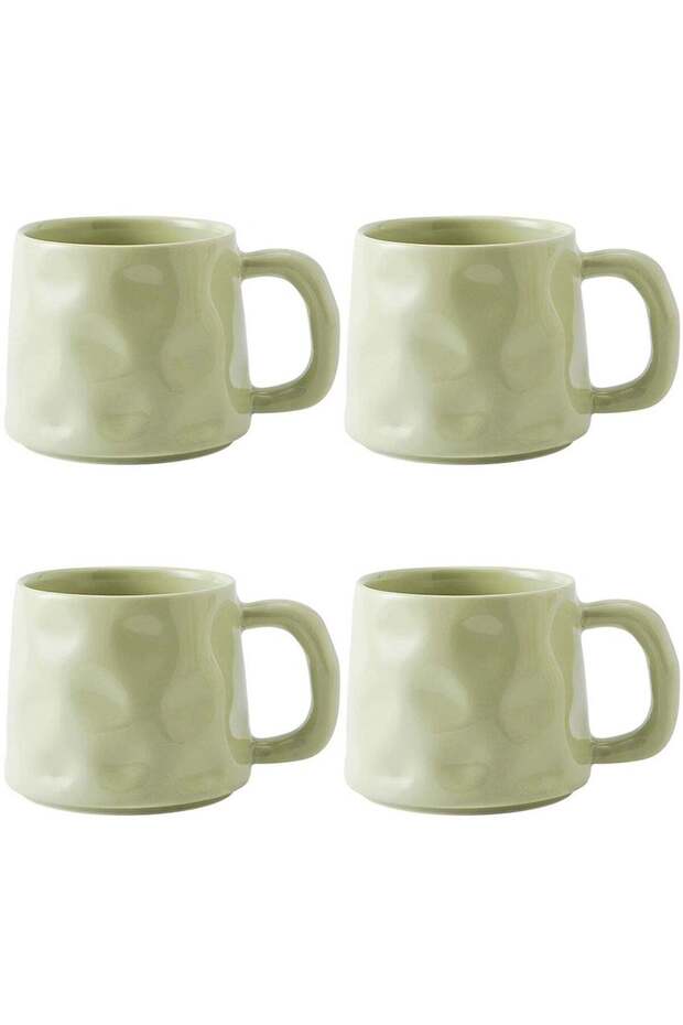 Qiccijoo Coffee Mug Set for 4,Ceramic Coffee Cups 400ml/14 Ounce Coffee Mugs with Handles Porcelain Mugs Sets Large Coffee Mugs for Latte,Cappuccino, Tea, Hot Cocoa, Milk(Green)