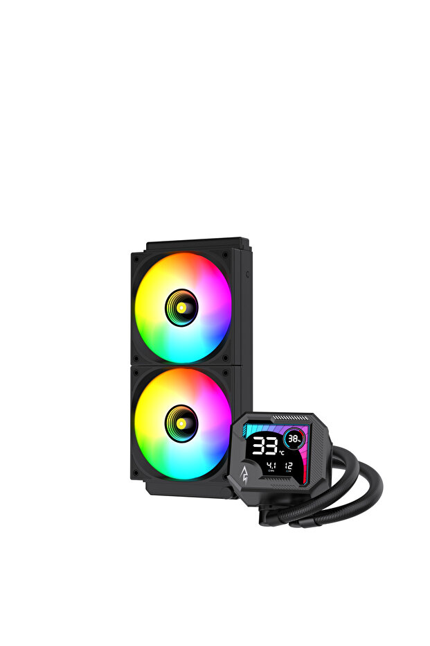 مبرد سائل لوحدة المعالجة المركزية GUARDX240 مع شاشة عرض رقمية LCD لدرجة حرارة وحدة المعالجة المركزية، مشعاع 240 مم ARGB وPWM أسود - 3