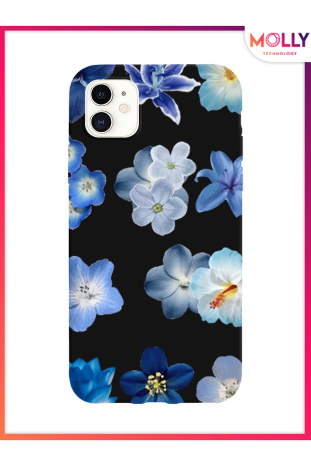 حافظة سيليكون بنمط بتلات سماوية سوداء لهاتف آيفون 11