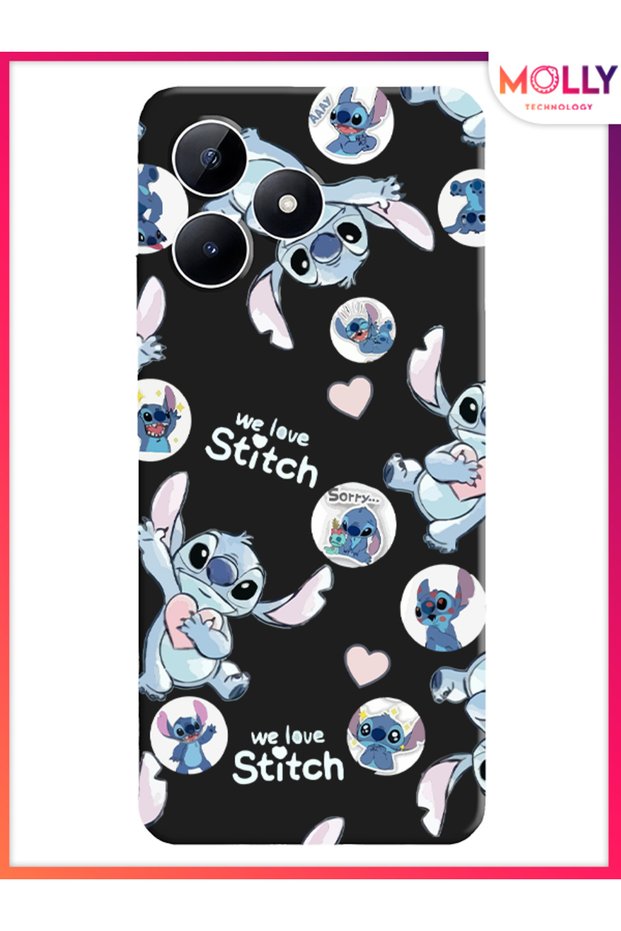 حافظة سيليكون سوداء بنمط We Love Stitch لهاتف Realme Note 50