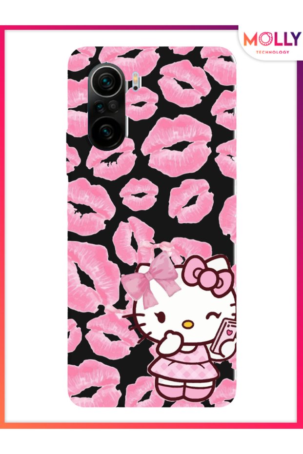Black Pink Kiss Kitty Pattern Silicone Case for Poco F3