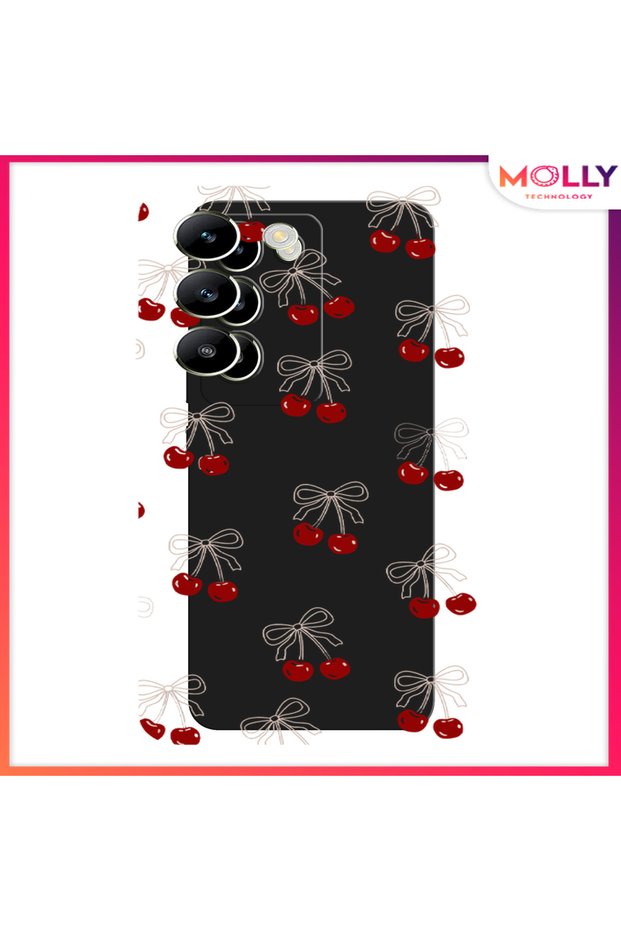 Black Cherry Pattern Silicone Case for Vivo V30 Lite