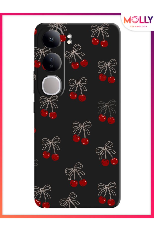 حافظة سيليكون بنمط الكرز الأسود لهاتف فيفو V40 لايت