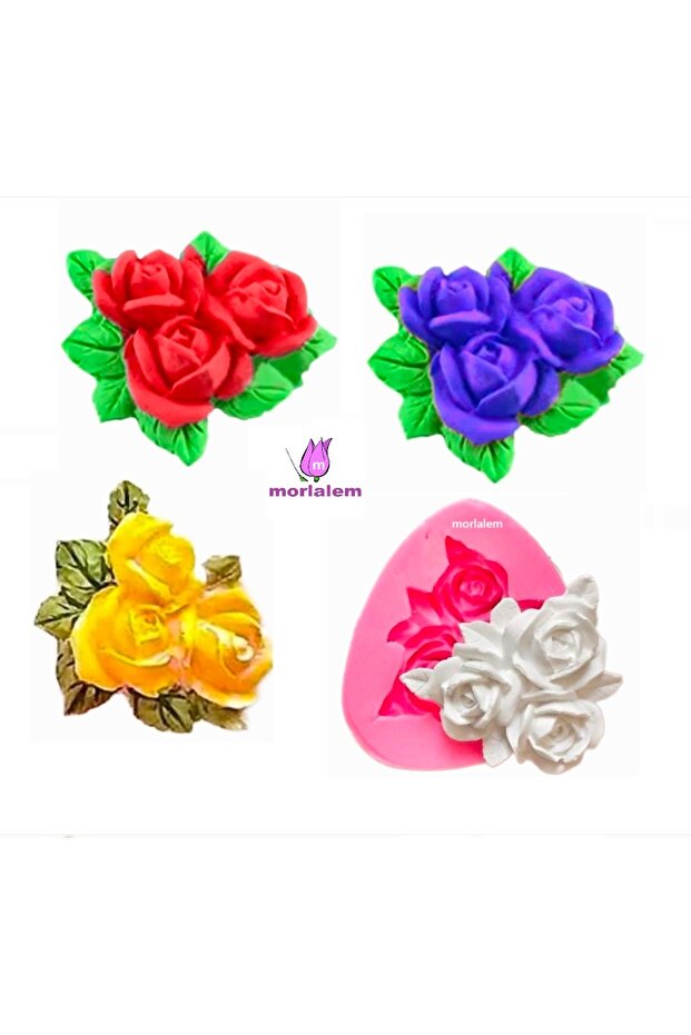 Mini Miniature 4.5cm 3 Rose Flower Sconce Silicone Mold K-1446, Stone Powder Soap Plaster Candle Mold