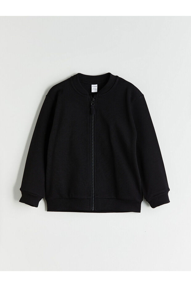 Black College Collar Long Sleeve Basic Boys' Zippered Sweatshirt
