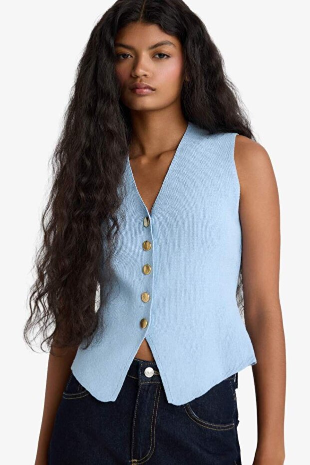 Fitted V-Neck Buttoned Knitwear Vest G1164Ax25Au