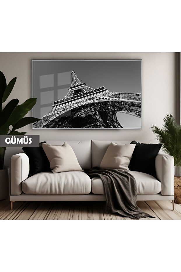 Amazing | Black&White Color Eiffel Tower Model | Framed Tempered Glass Table Single Horizontal
