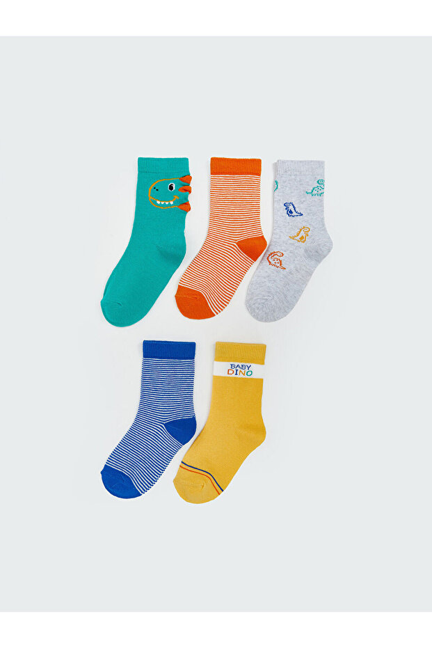 Bej Baskılı Erkek Bebek Çorap 5'li - 1
