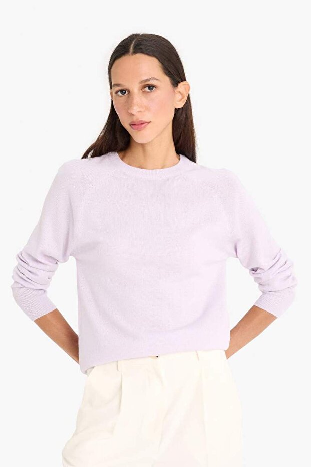 Relax Fit Bisiklet Yaka Basic Düz Triko Kazak I6913AZ25WN - 3