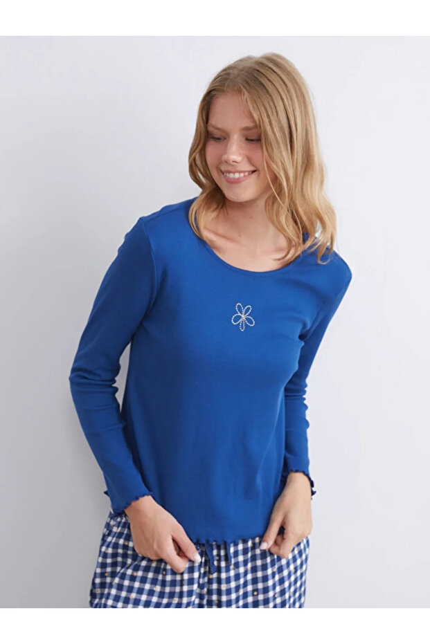 LCW DREAMMavi Bisiklet Yaka Baskılı Kadın Pijama Takımı - 1