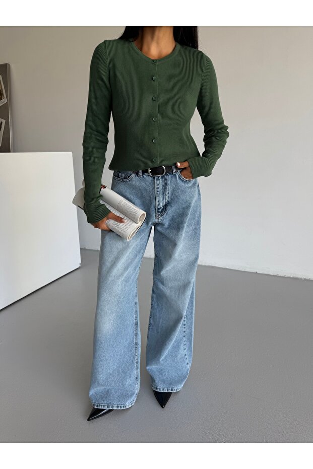 Düğmeli Uzun Kollu Basic Kadın Triko Hırka - 7