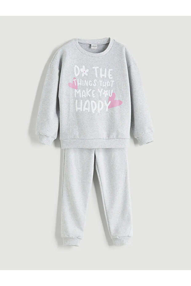 LCW ECOGri Bisiklet Yaka Kız Çocuk Pijama Takımı - 1