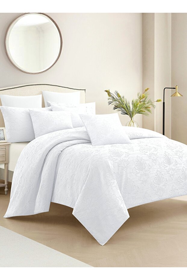 Polyester Jacquard Comforter Set, King Size – 8 Pcs, with Fixed Filling, Soft & Comfortable - 1
