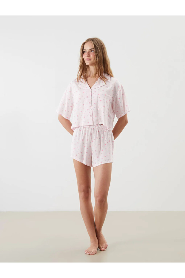 LCW DREAMPembe Kadın Şortlu Pijama Takımı Anne Kız Kombini - 4