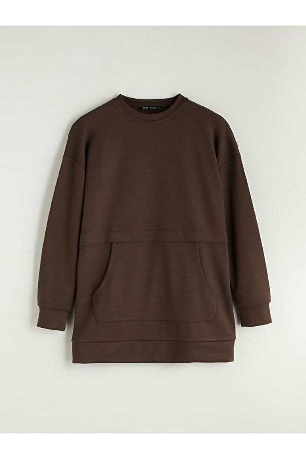 Brown Crew Neck Women's Sweatshirt Tunic