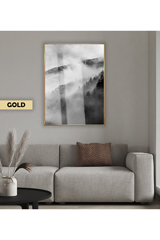 Black&White Misty Forest Model | Framed Tempered Glass Table Single Vertical