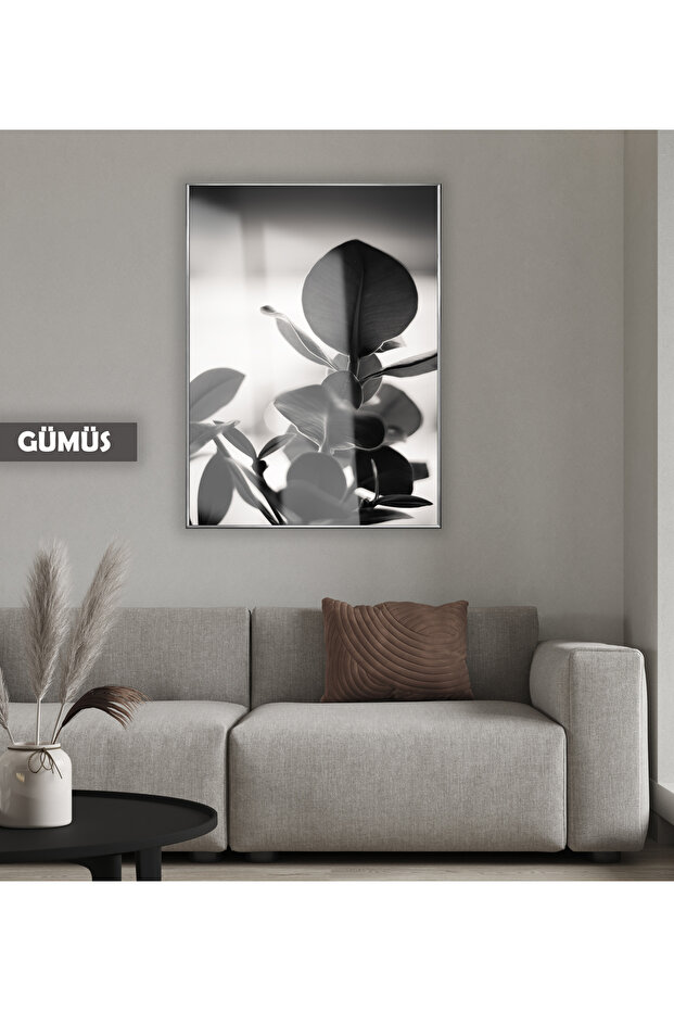 Amazing | Black & White Leafed Plant Model 02 | Framed Tempered Glass Table Single Vertical