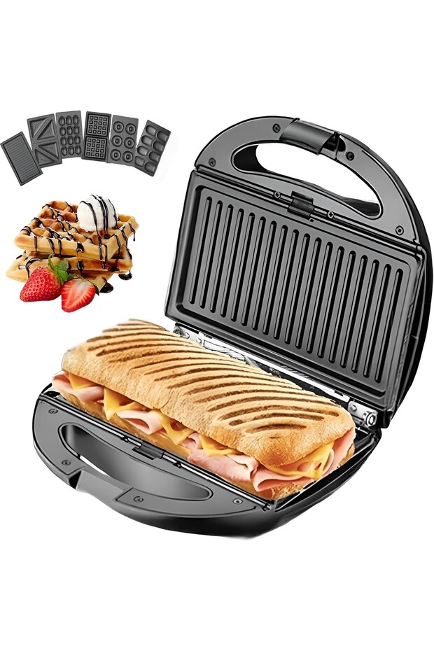6-in-1 Non-stick Multi Snacks Maker With Panini-grill-waffle-donut-nutty-biscuit-omelet KSM-812