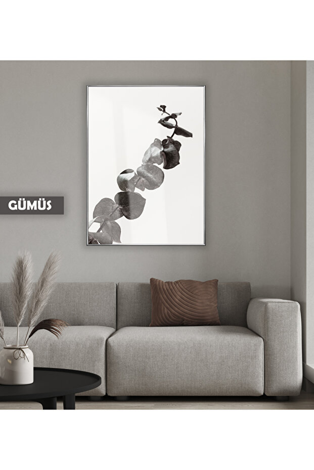Amazing | Black & White Leafed Plant Model 03 | Framed Tempered Glass Table Single Vertical