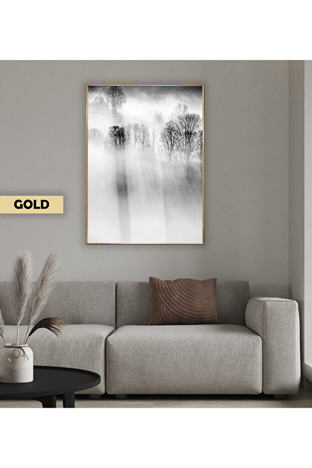 Black&White Misty Forest Model 02 | Framed Tempered Glass Table Single Vertical