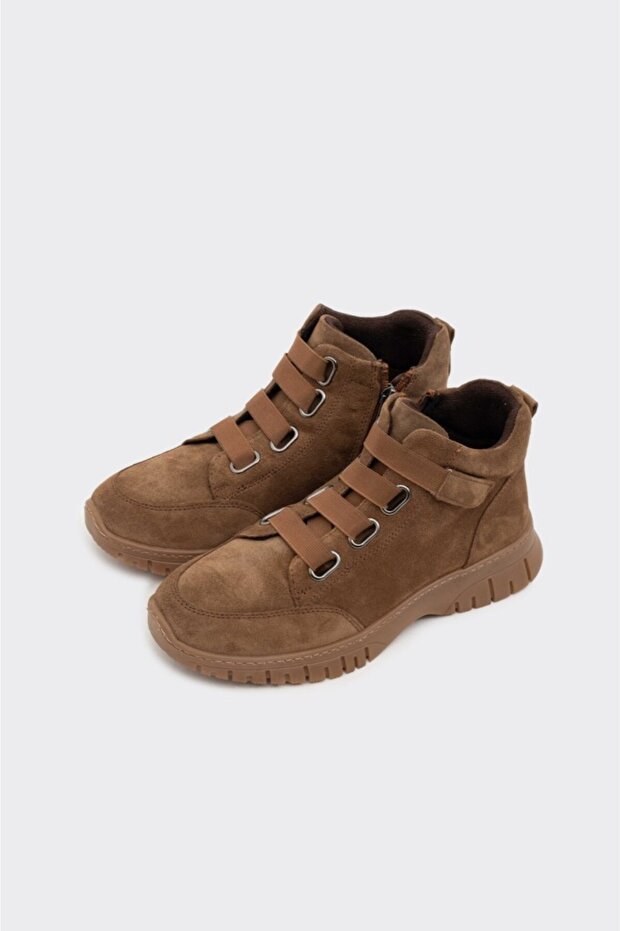 Hakiki Deri Fermuarlı Kadın Bot - 2