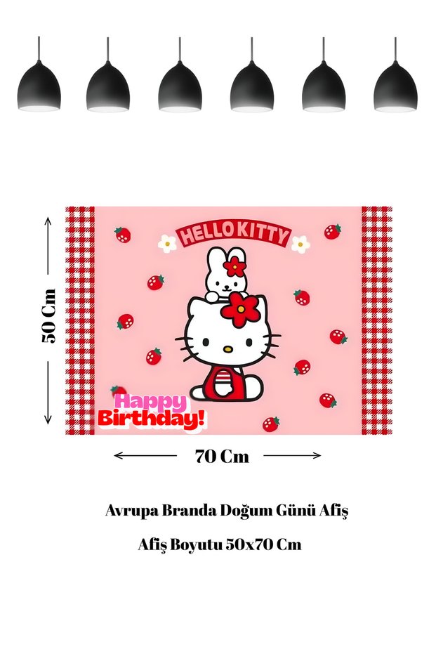 Crveni rođendanski banner sa temom Hello Kitty