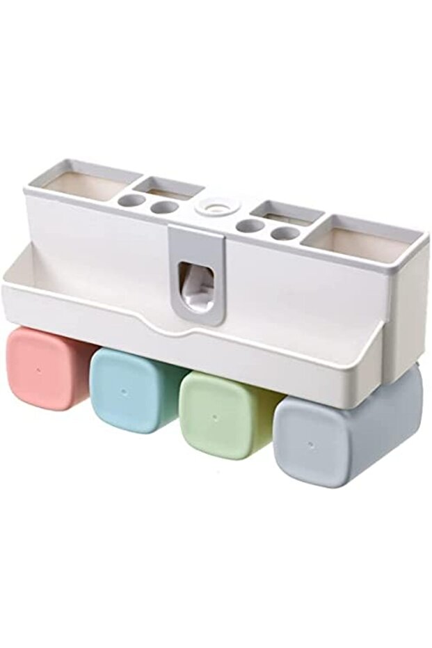 حامل فرشاة أسنان مثبت على الحائط مع موزع معجون أسنان أوتوماتيكي - 1