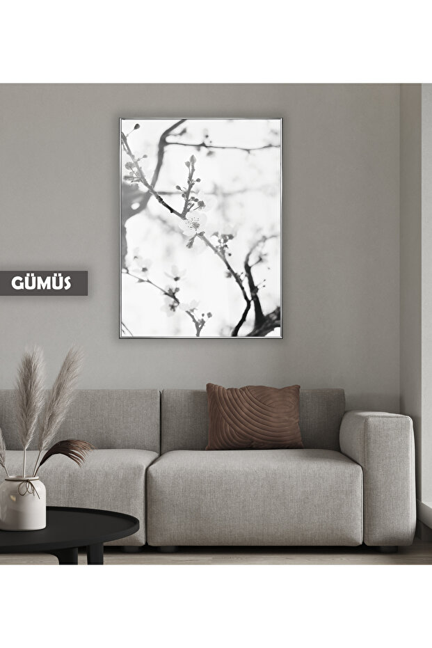Amazing | Black&White Flower Branch Tree Model 01 | Framed Tempered Glass Table Single Vertical