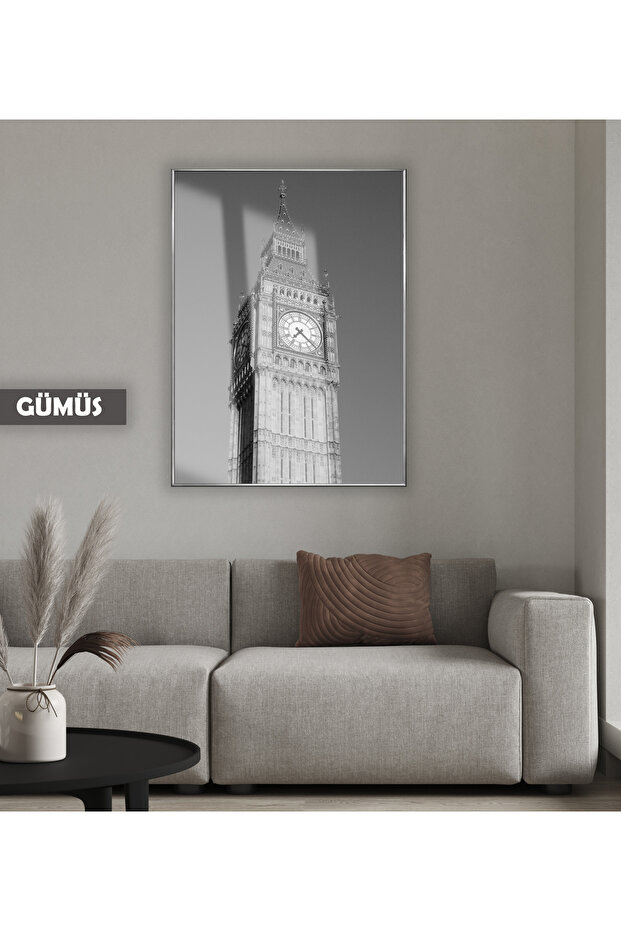 Amazing | Black&White Big Ben Clock Tower Model -1 | Framed Tempered Glass Table Single Vertical
