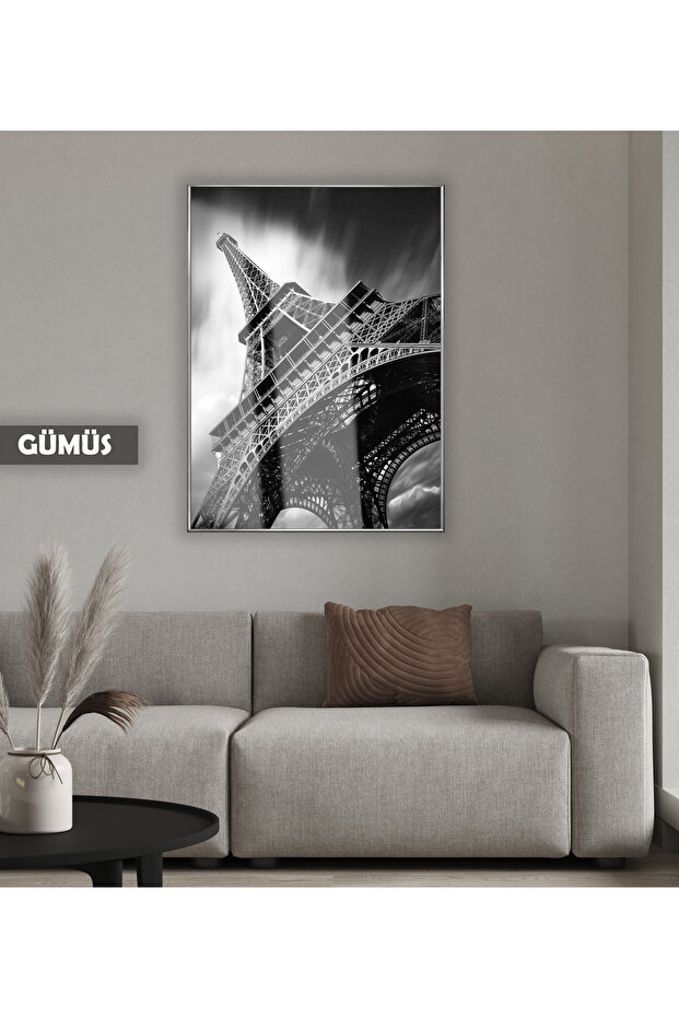 Amazing | Black&White Eiffel Tower Model -1 | Framed Tempered Glass Table Single Vertical