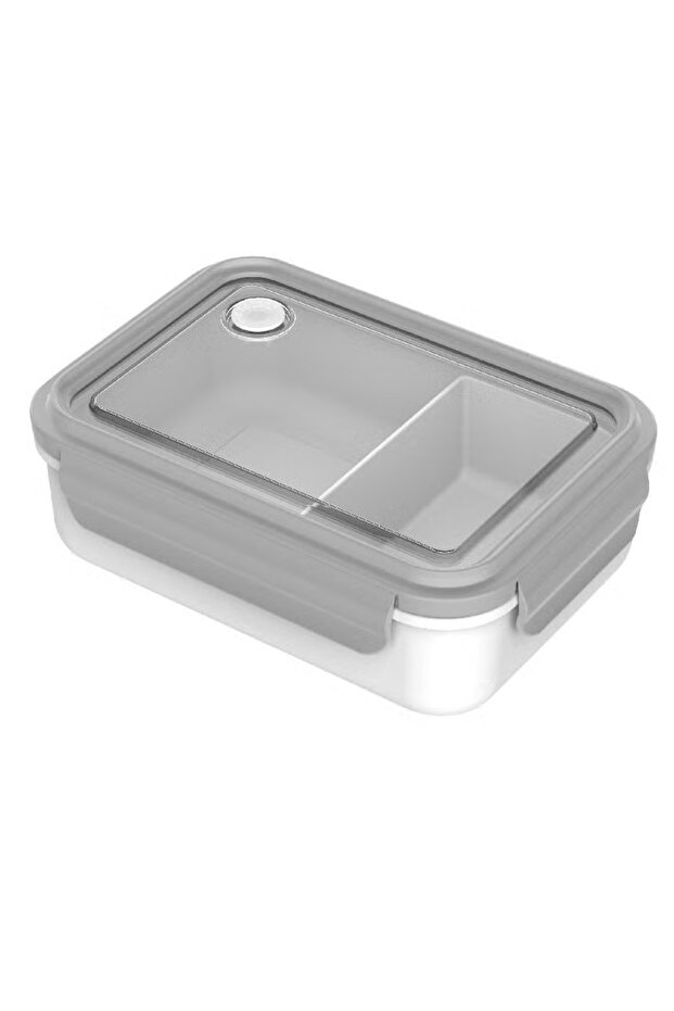 صندوق غداء مستطيل مع حاجز قابل للإزالة - رمادي/أبيض - 1