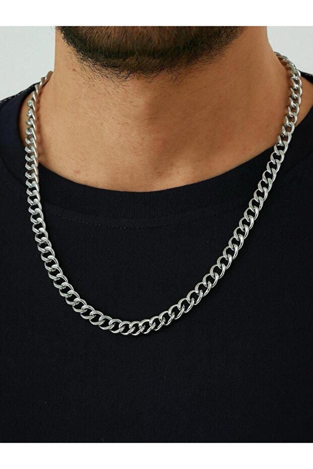 Men's Steel Chain Necklace – 6 mm Thick Silver Color, Stainless, No Tarnishing