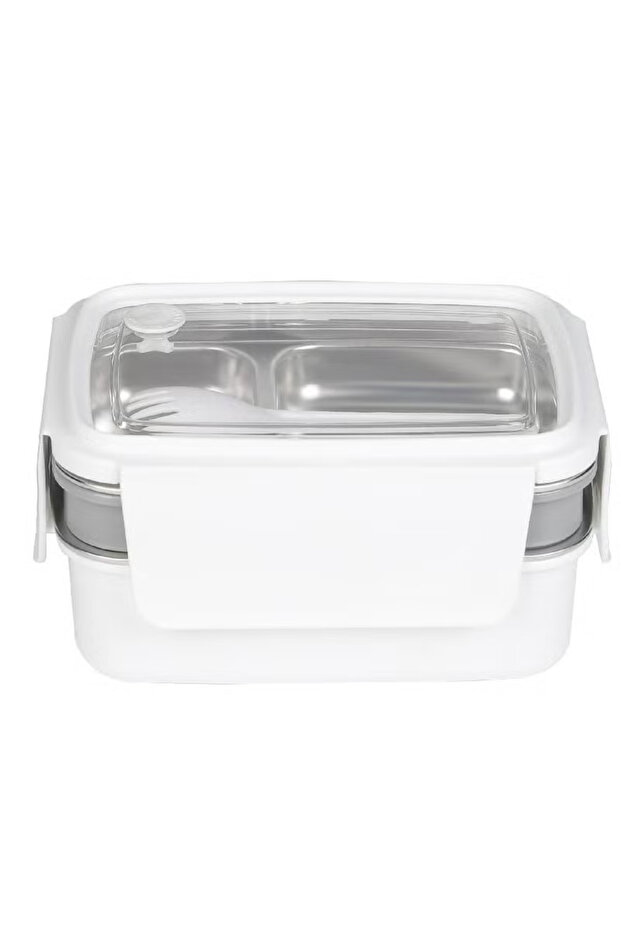 صندوق غداء مستطيل - طابقين مع تزوير/أبيض - 1