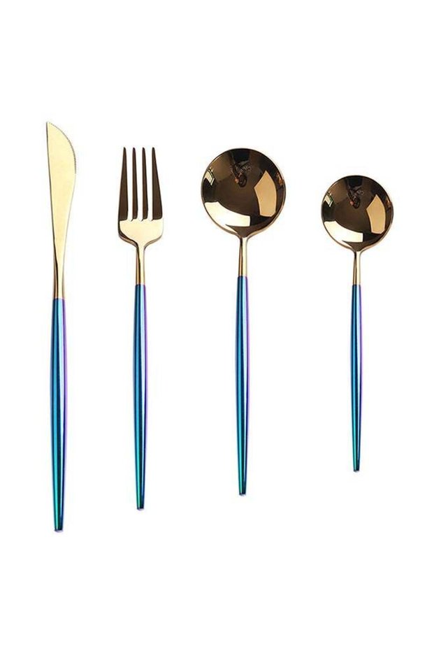 4-Piece Stainless Steel Luxury Flatware Spoon Set Gold/Blue 25x16x3.5cm