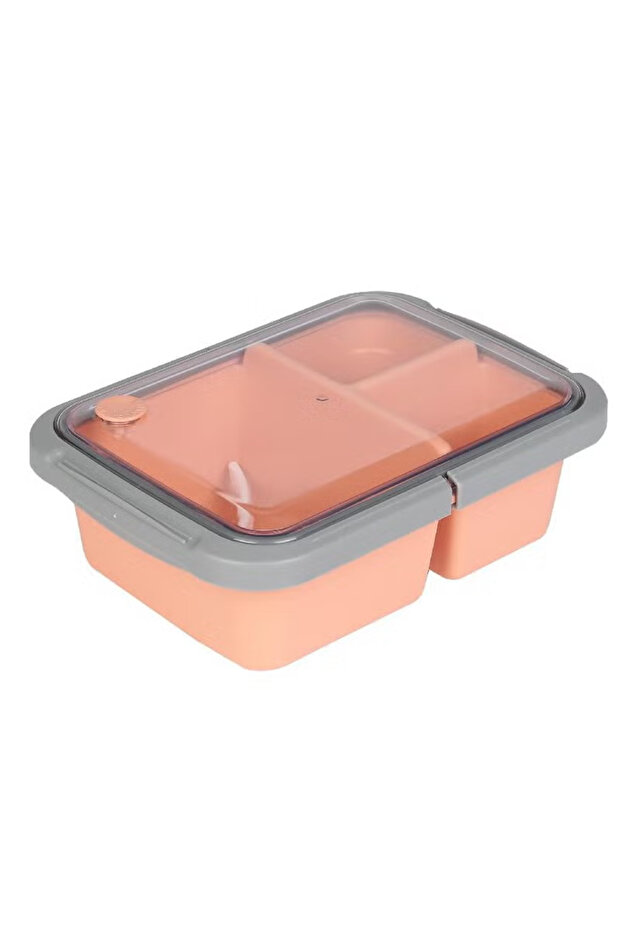 صندوق غداء مستطيل بثلاثة أقسام - خوخي/رمادي - 1