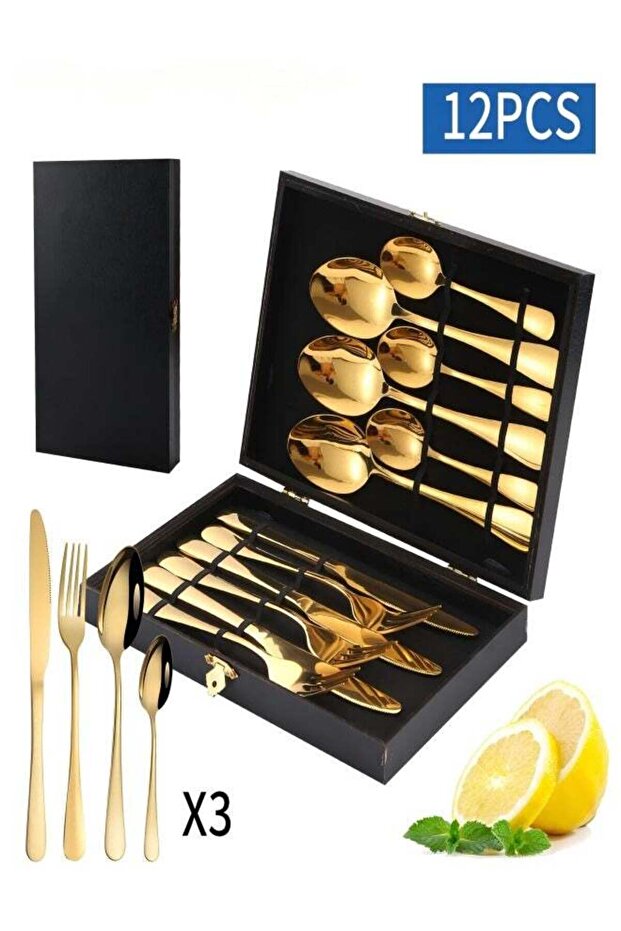 Stainless Steel Knife, Fork And Spoon Cutlery Set, Western Steak Knife And Fork Wooden Gift Box 12-Piece Set