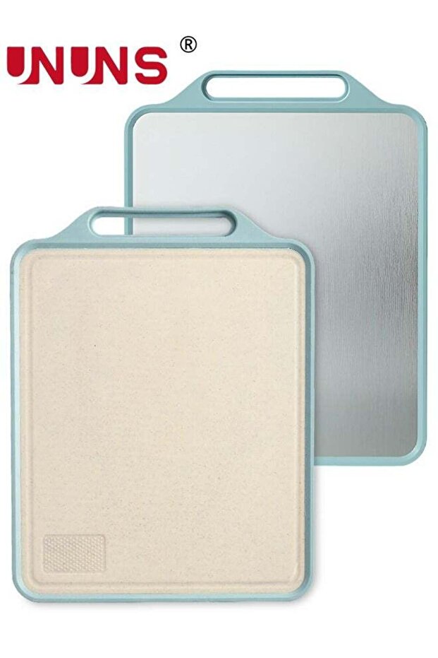 Cutting Board,Double-Sided Cutting Board,316 Stainless Steel Cutting Board With Blue Edge,Grain fiber Chopping Board For Fruit Meat,Juice Grooves Design Chopping Board,Knife friendly,39x30cm