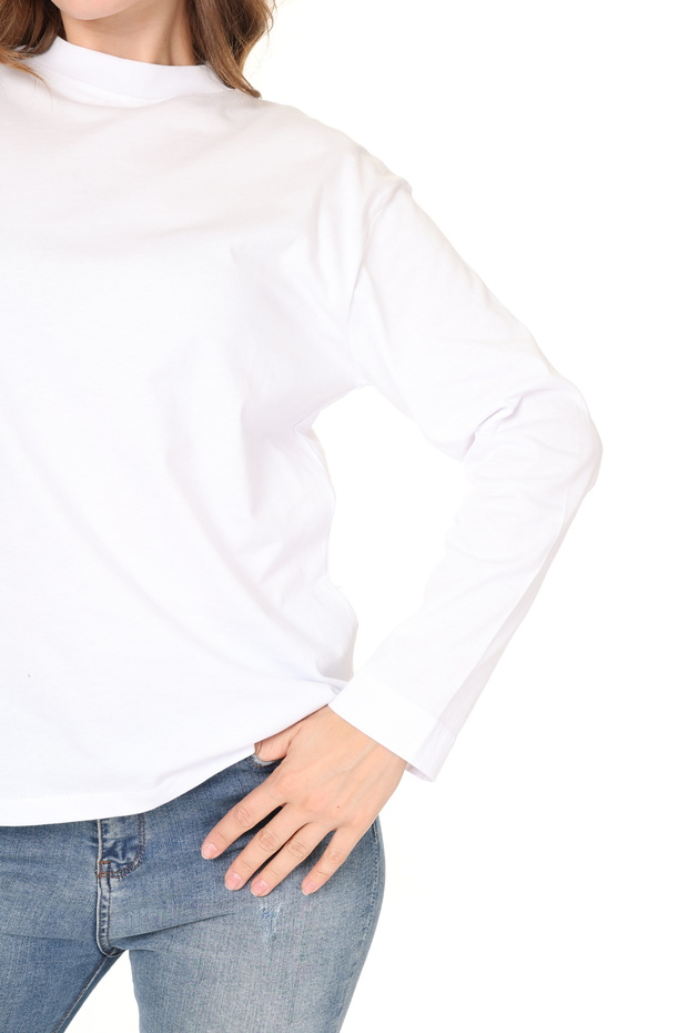 Stand Collar 100% Cotton Long Sleeve Combed Cotton Turtleneck Relaxed Fit Regular Fit T-Shirt T-Shirt