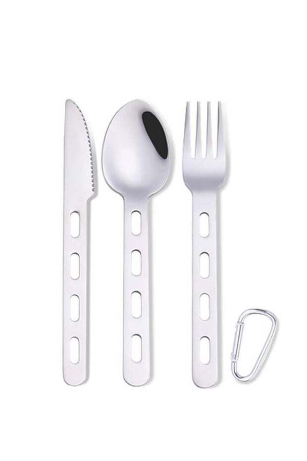 Camping Cutlery Set, 4 Pcs Stainless Steel Camping Fork Spoon Cutter Set with Carabiner, Reusable Utensils, Travel Flatware Set for Hiking, Picnic, Outdoor Backpacking, Silverware