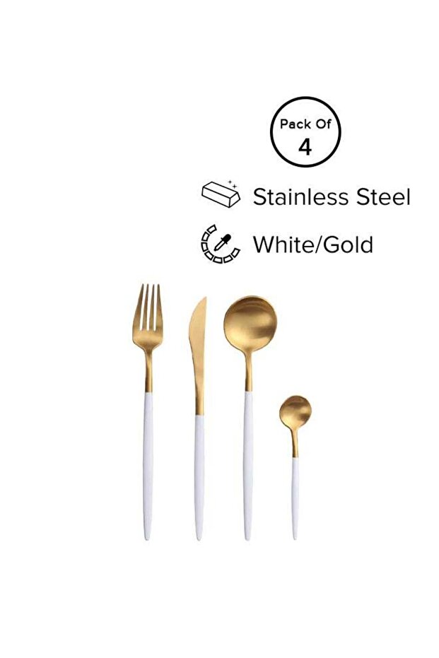 4-Piece Stainless Steel Cutlery Set White / Gold