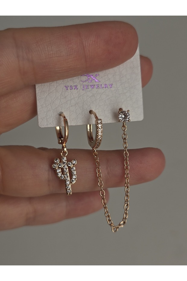 3 lü çelik küpe - 3