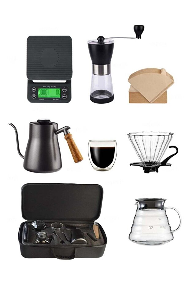 BLOOMING TIME V60 Pour Over Coffee Maker Set of 8 Piece with Portable Carry Case (Coffee Gift Set)