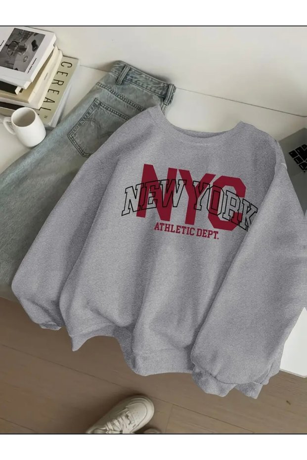 Nyc New York Printed Oversize Unisex Women/Men's Crewneck Sweatshirt