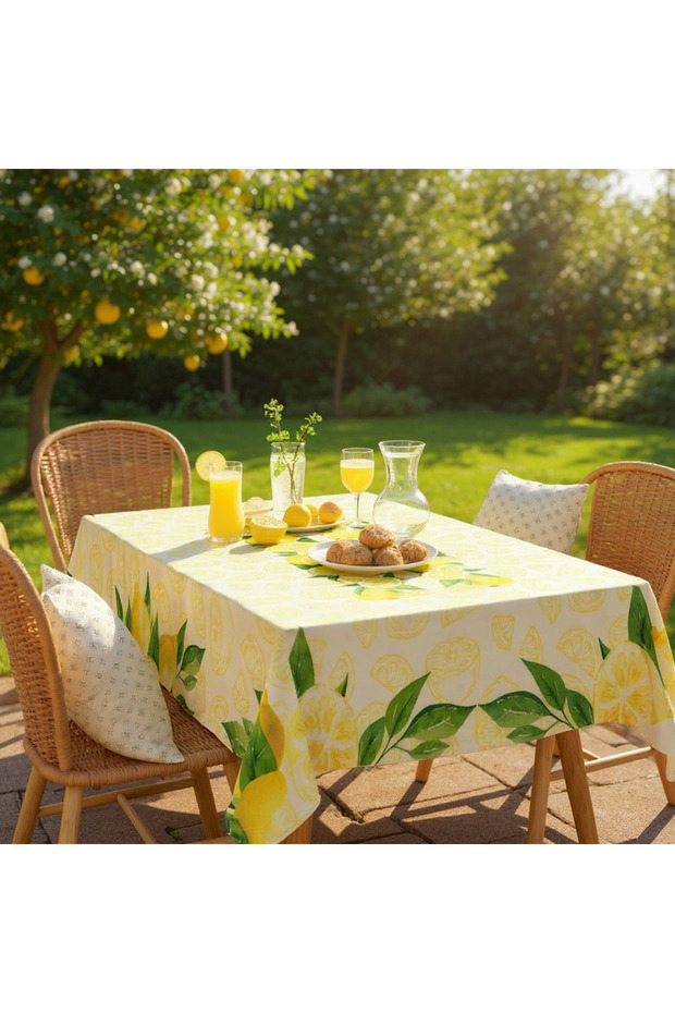 Lemon Patterned Worry-Free Tablecloth, Stain-Resistant, Suitable for Summer Table Settings and Garden Picnics - 2