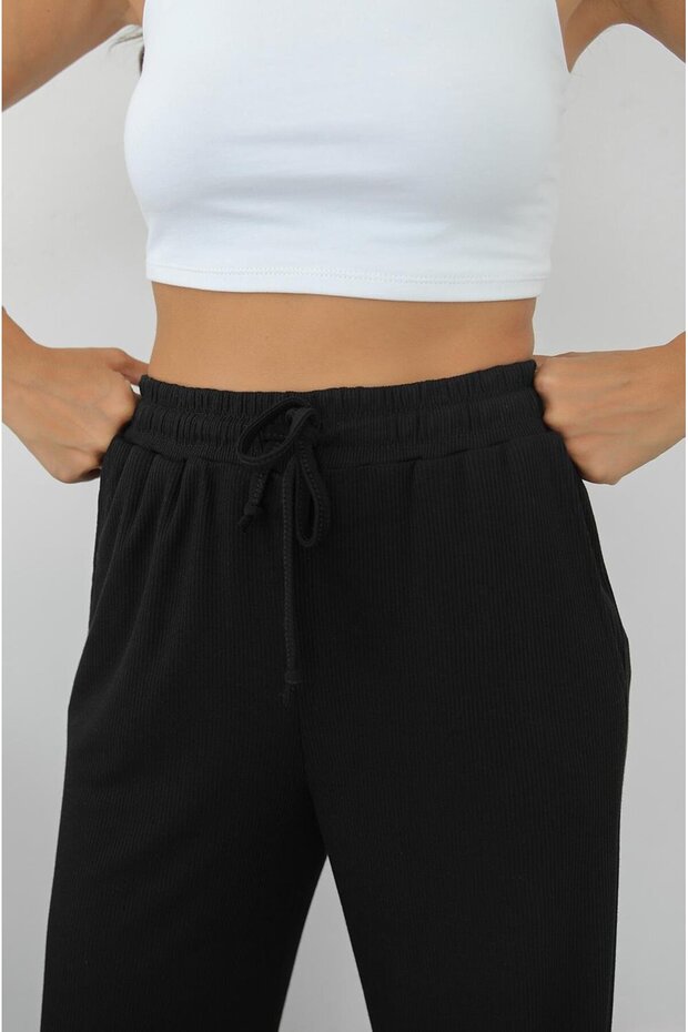 Černé kalhoty s elastickým pasem - 4