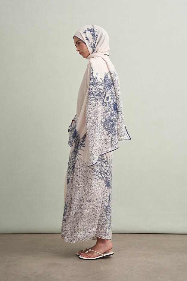Navy Floş Abaya Krem - 2